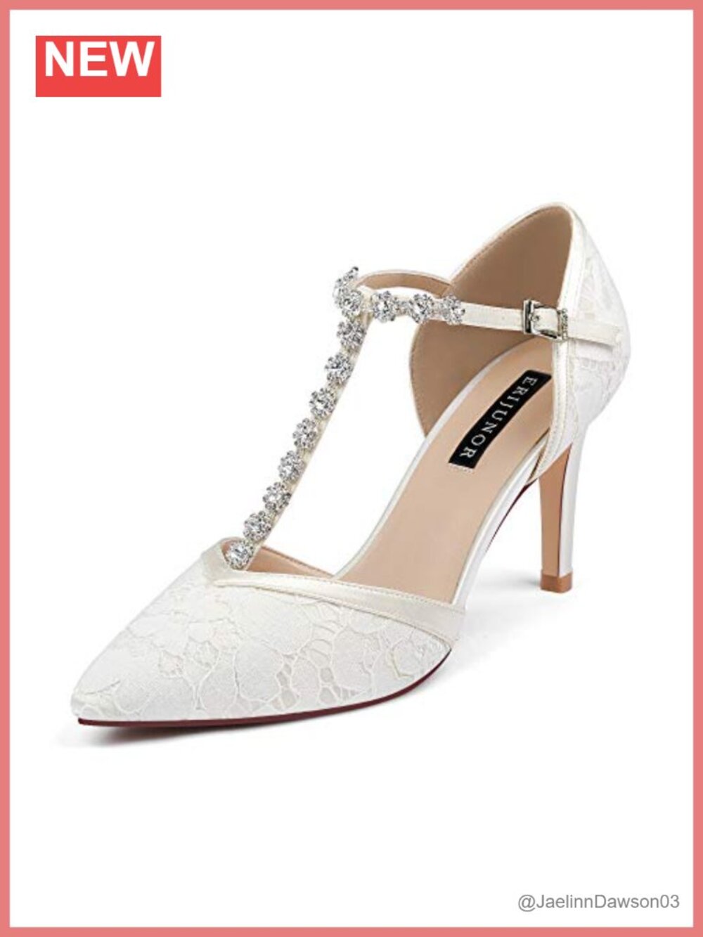 Women's Satin Lace Bridal Wedding Shoes Mid Heel Rhinestone T-Strap